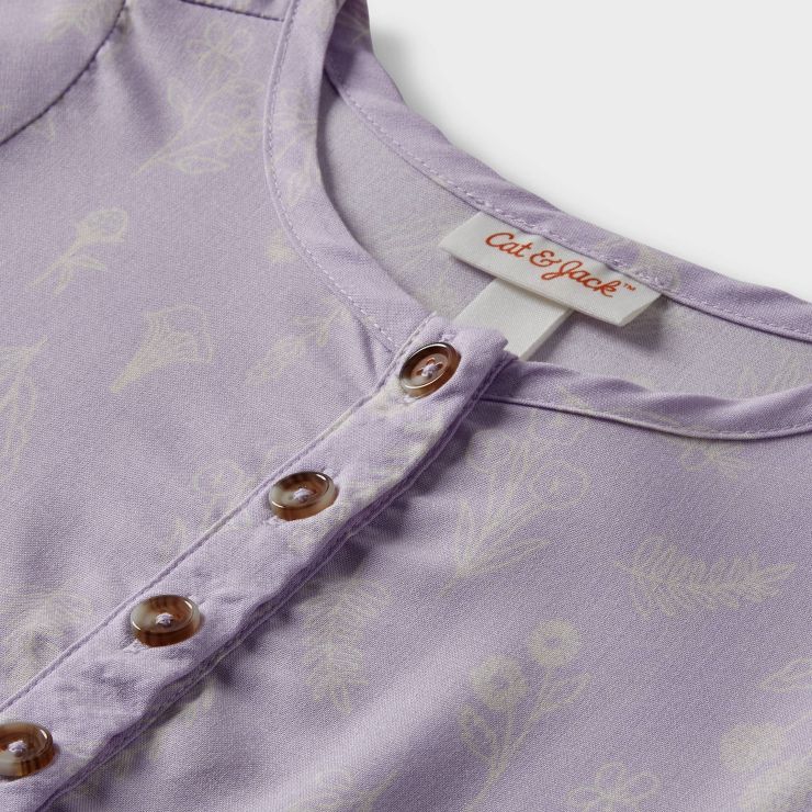 Toddler Girls' Floral Button-Front Short Sleeve Dress - Cat & Jack™ Purple | Target
