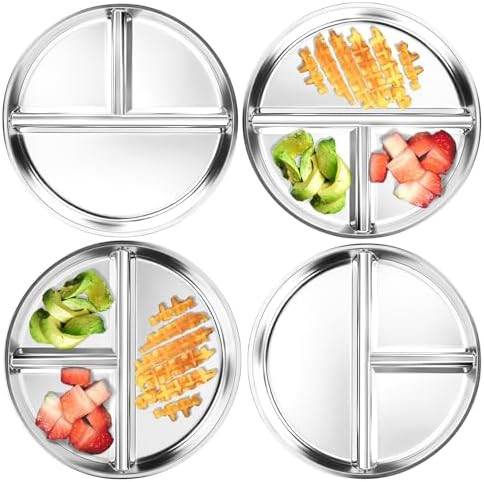 Stainless Steel Kids Plates 4 Packs, 8" Divided Toddlers Portion Control Plate, Non Toxic & BPA F... | Amazon (US)