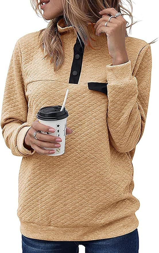 BTFBM Women Fashion Quilted Pattern Lightweight Zipper Long Sleeve Plain Casual Ladies Sweatshirt... | Amazon (US)