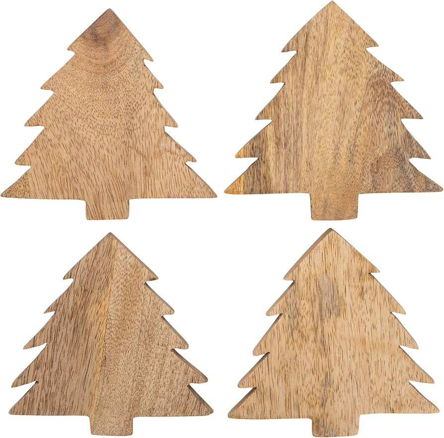 Mary Square Natural Brown Christmas Tree 3.5 x 5 Ceramic Christmas Coasters Set of 4 | Amazon (US)