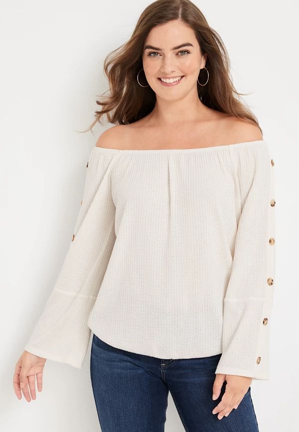 Button Sleeve Off The Shoulder Blouse | Maurices