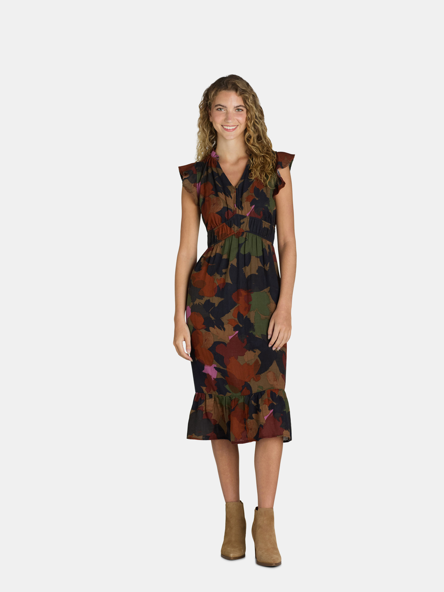 Time and Tru Women's and Women's Plus Double Cloth Midi Dress, Sizes XS-4X | Walmart (US)