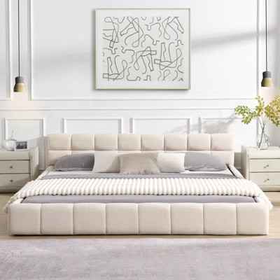Beige Chenille Bed Frame With Checkerboard Design, And Comfortable For A Restorative Sleep Soft Tranquil Night's Sleep, No Box Spring Required | Wayfair North America