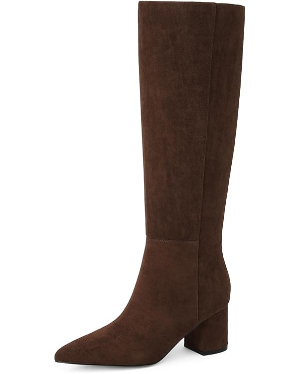 Knee High Boots for Women Chunky Heel Pointed Toe Boots Side Zipper Long Boots | Amazon (US)