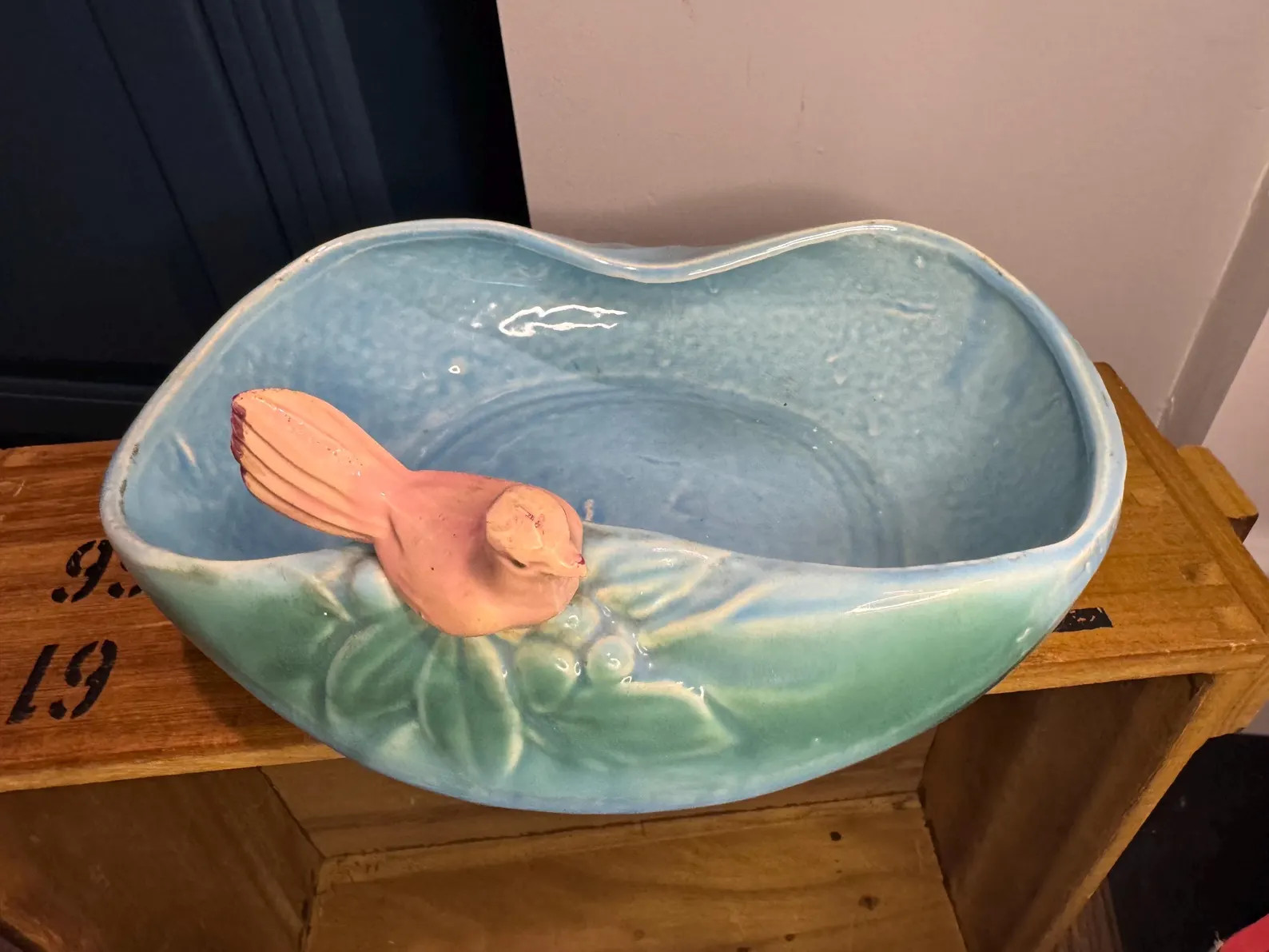 1940's McCoy "Bird Bath" Turquoise Blue Bowl/ Planter With Cardinal | Etsy (US)