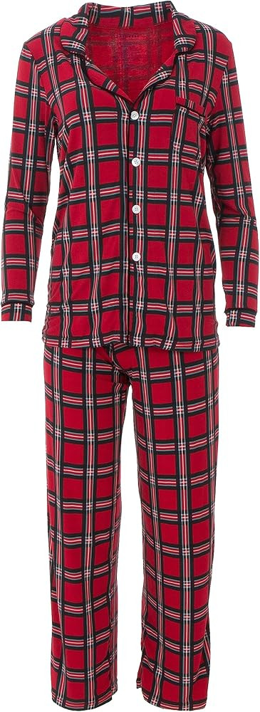 KICKEE Women’s Holiday Print Long Sleeve Collared Pajama Set with Pants, Stretchy & Soft Sleepw... | Amazon (US)