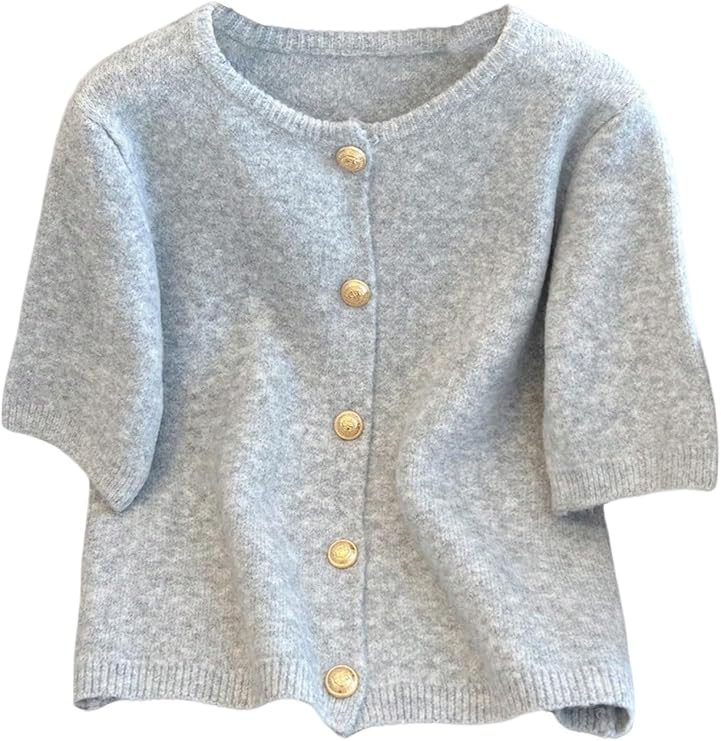 SHENHE Women's Short Sleeve Cardigan Crewneck Button Down Lightweight Knit Sweater Cardigan | Amazon (US)