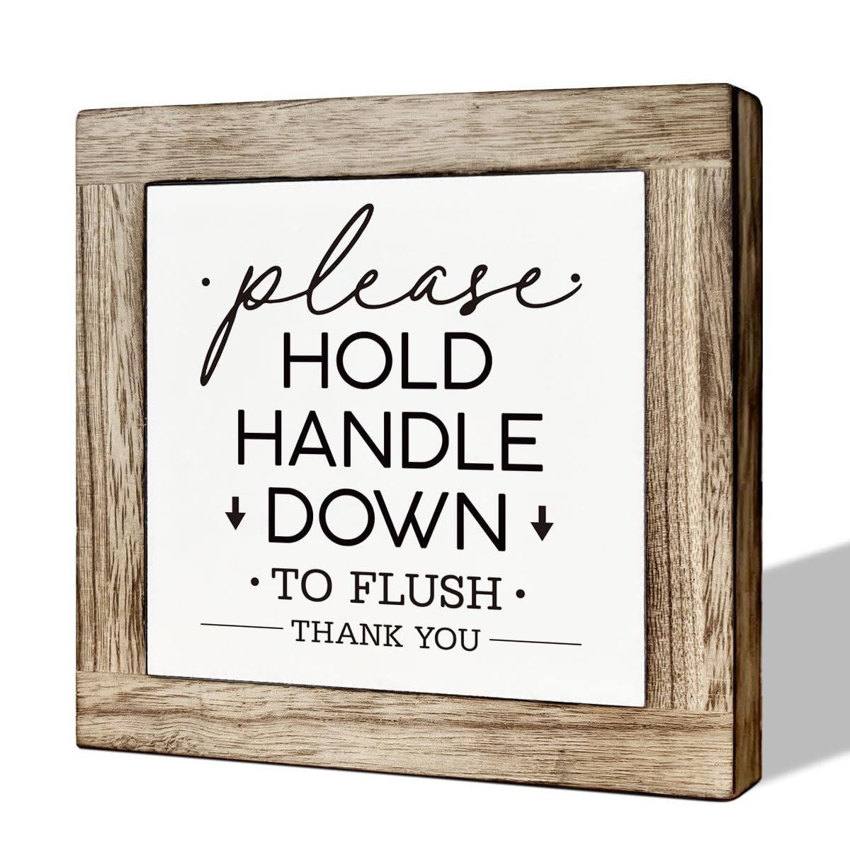 Bathroom Wood Sign - Please Hold Handle Down to Flush, Modern Farmhouse Decor Tabletop, Home Publ... | Amazon (US)