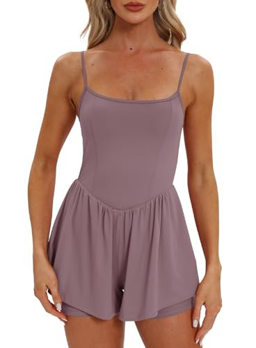 Beaully Women's Summer Casual Sleeveless Rompers Fitted Spaghetti Strap Shorts Overalls Jumpsuit 6110 Dusty Purple L | Amazon (US)