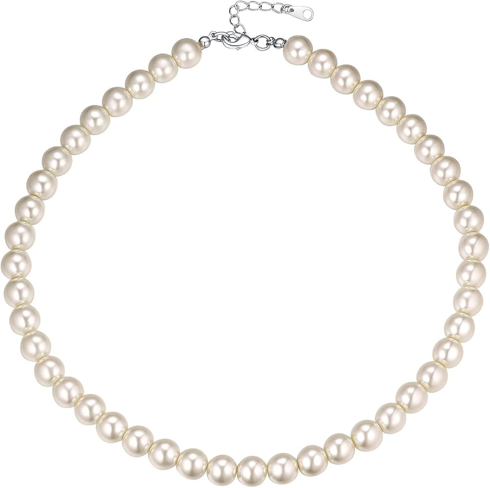 U7 Elegant Pearl Necklace for Women Men, Freshwater Pearls Choker, Layered Pearl Chains， Weddin... | Amazon (UK)