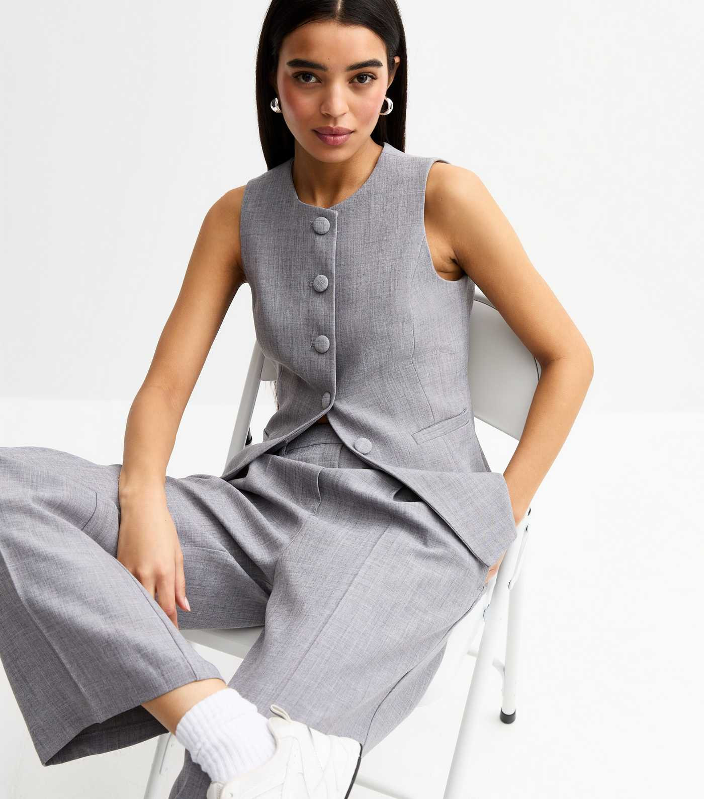 Grey Tailored Wide Leg Trousers
						
						Add to Saved Items
						Remove from Saved Items | New Look (UK)