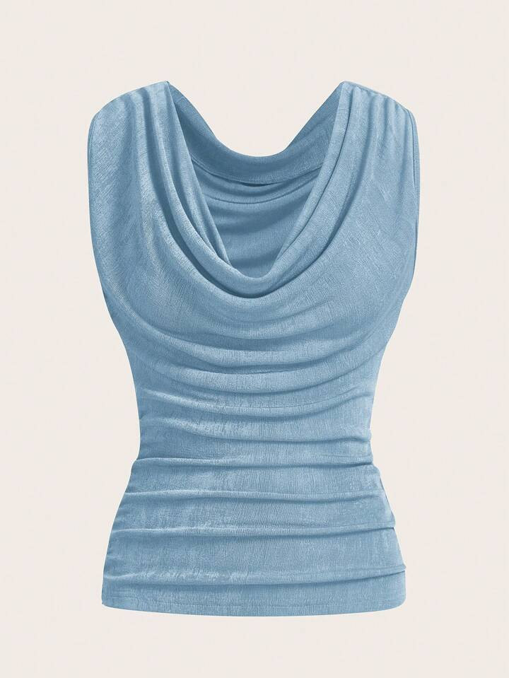 SHEIN ICON Fashion Solid Color Draped Neck Ruched Slim Fit Tank Top | SHEIN