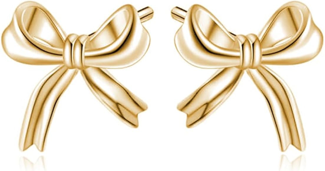 Reffeer Solid 925 Sterling Silver Bow Stud Earrings for Women Teens Small Ribbon Stud Earrings Bo... | Amazon (US)