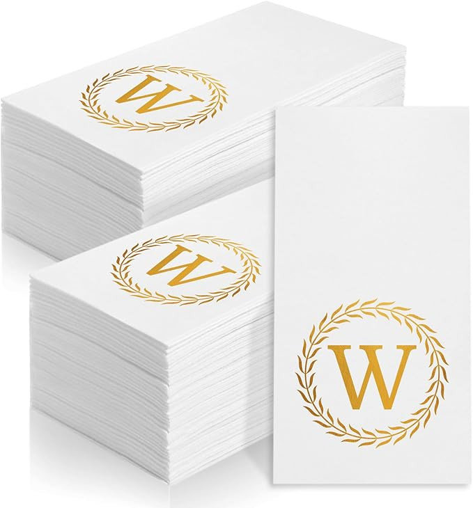 100 Gold Monogram Disposable Napkins - Letter W Hand Towels Decorative, Dinner Napkins for Guest,... | Amazon (US)