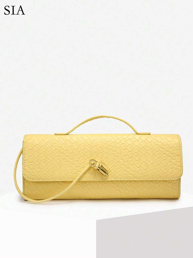 Bolso De Mano, Bolso De Hombro O Embrague Grande Con Capacidad Para Fiestas, Eventos Y Uso Diario De La Mujer, Con Estilo Retro, Patrón Falso Tejido De Angola Color Rojo Vintage Y Cierre Tipo Hebilla. | SHEIN