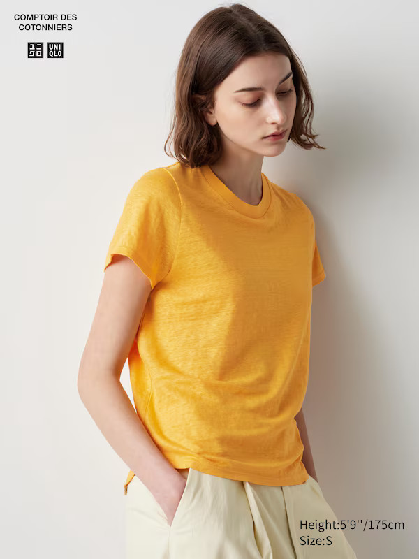 Linen Crew Neck Short-Sleeve T-Shirt | UNIQLO (US)