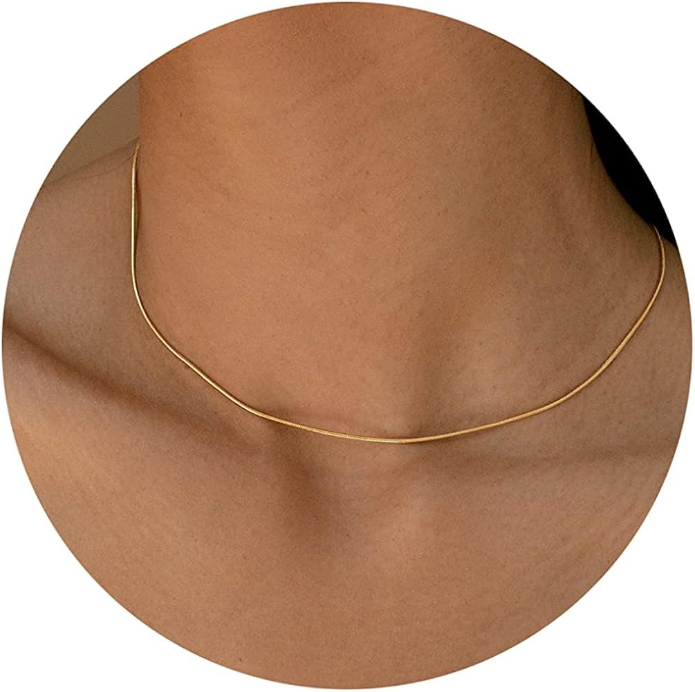 DEARMAY 14K Gold Necklaces for Women, Dainty Gold Herringbone Choker Necklace for Women Thin Laye... | Amazon (US)