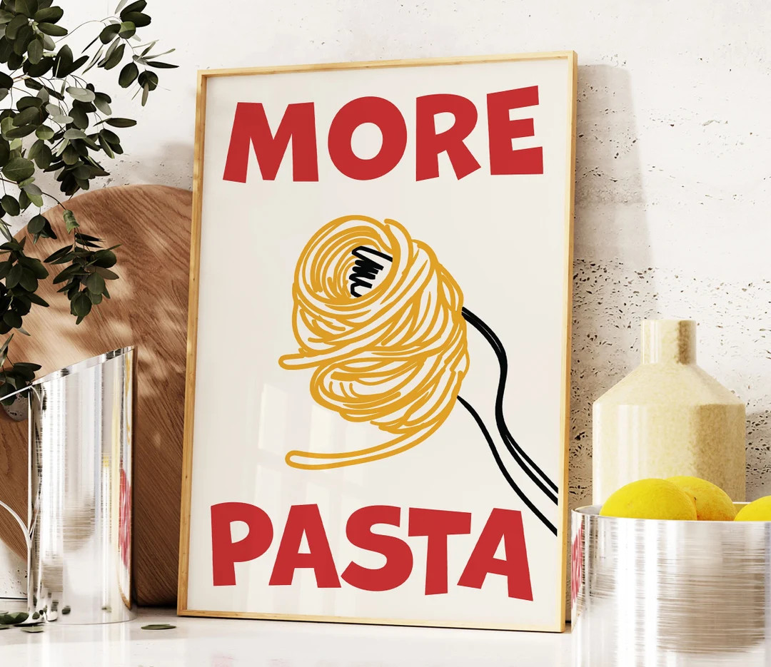 More Pasta Print, Retro Italian Food Print, Spaghetti Art, Trendy Maximalist Kitchen Print, Pasta... | Etsy (US)