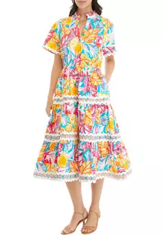 Crown & Ivy™ Women's Flare Sleeve Printed Tiered Dress | Belk