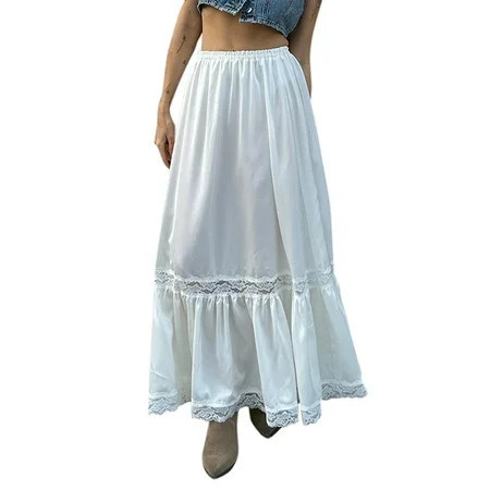 CenturyX Women Long Skirt Elegant Lace Patchwork Flowy Summer Casual Skirt | Walmart (US)