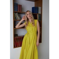 Linen Sleeveless Dress Magnolia, Melon Yellow A-Line Boho | Size S | Etsy (US)