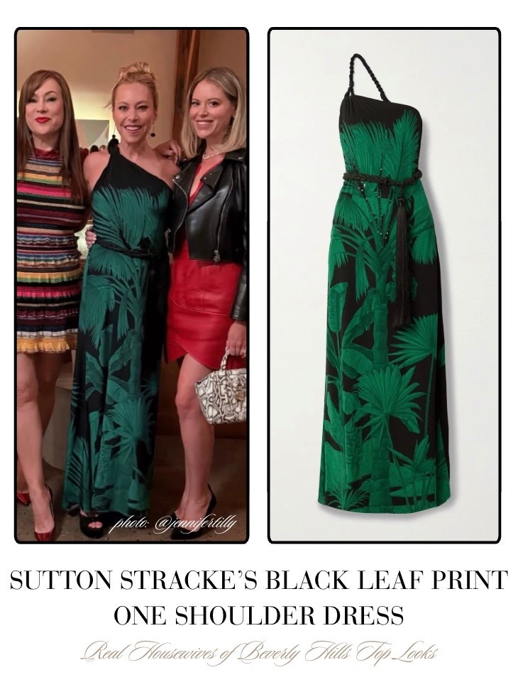 Sutton Stracke’s Black Leaf Print One Shoulder Dress is by Johanna Ortiz // Shop Similar 📸= @suttonstracke