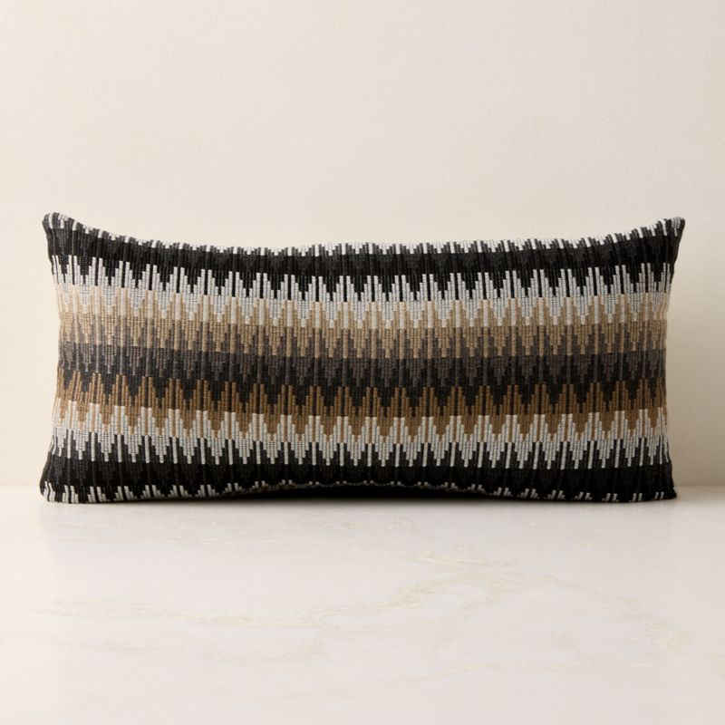 Sunbrella® Tesserre Black and Brown Outdoor Lumbar Pillow 24"x12" | CB2
