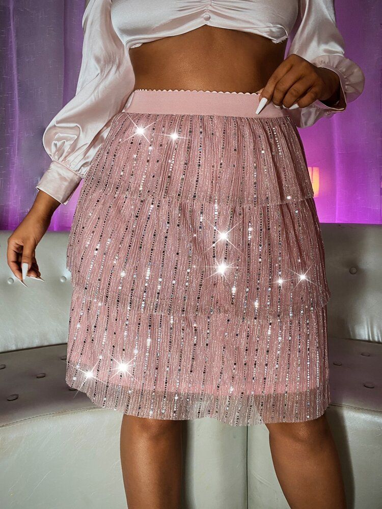 Plus Layered Sequin Skirt | SHEIN