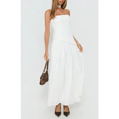 Princess Polly Odela Strapless Drop Waist Scarf Hem Dress in White at Nordstrom, Size 4 | Nordstrom