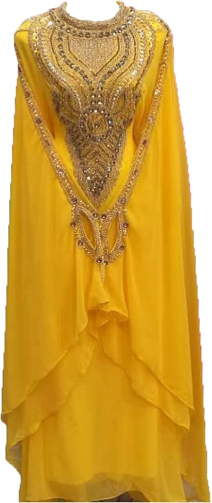 Kaftans for Women Moroccan Yellow Dubai Kaftans Abaya Dress Fancy Long Gown Farasha by MZ_Creatio... | Amazon (US)