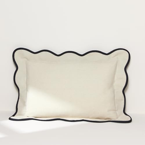 Lush Decor Coastal Chic Scalloped Edge Throw Pillow Cover 1 Piece 13" W x 20" L + 2.5" Flange, Dark Linen & Black - Couch Pillows - Decorative Pillows - Coastal Decor | Amazon (US)