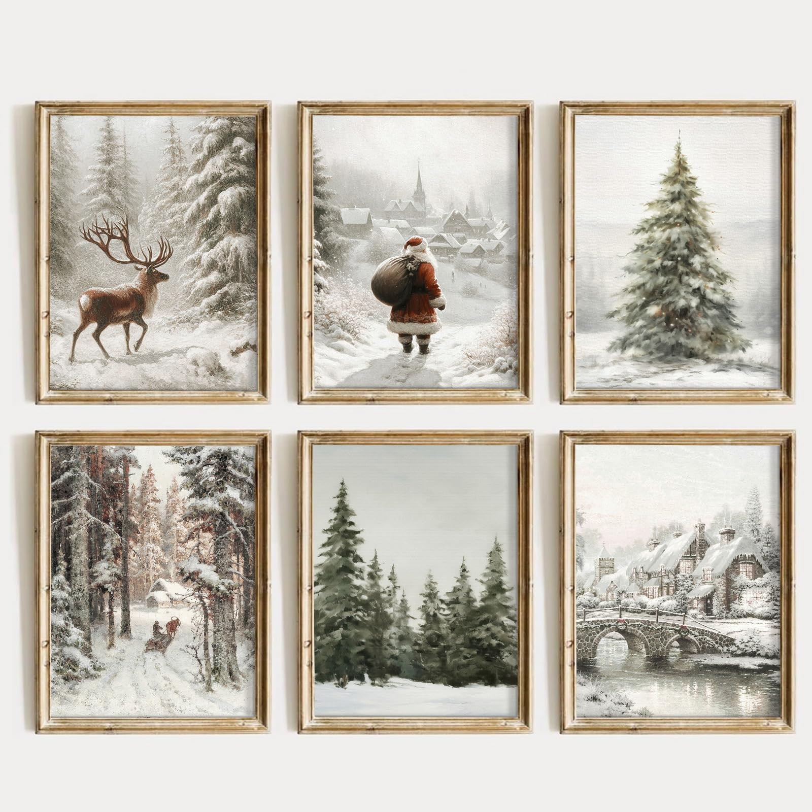 Pennclys Vintage Christmas Wall Art Winter Canvas Wall Decor Christmas Tree Poster Santa Claus Fa... | Amazon (US)