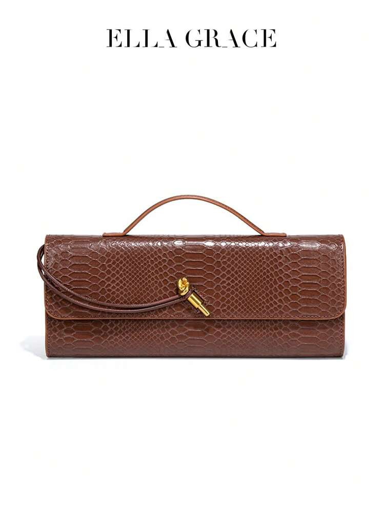 Burgundy Marble Hammered Texture Evening Purse In Baguette Style - Square With Horizontal Stripes... | SHEIN