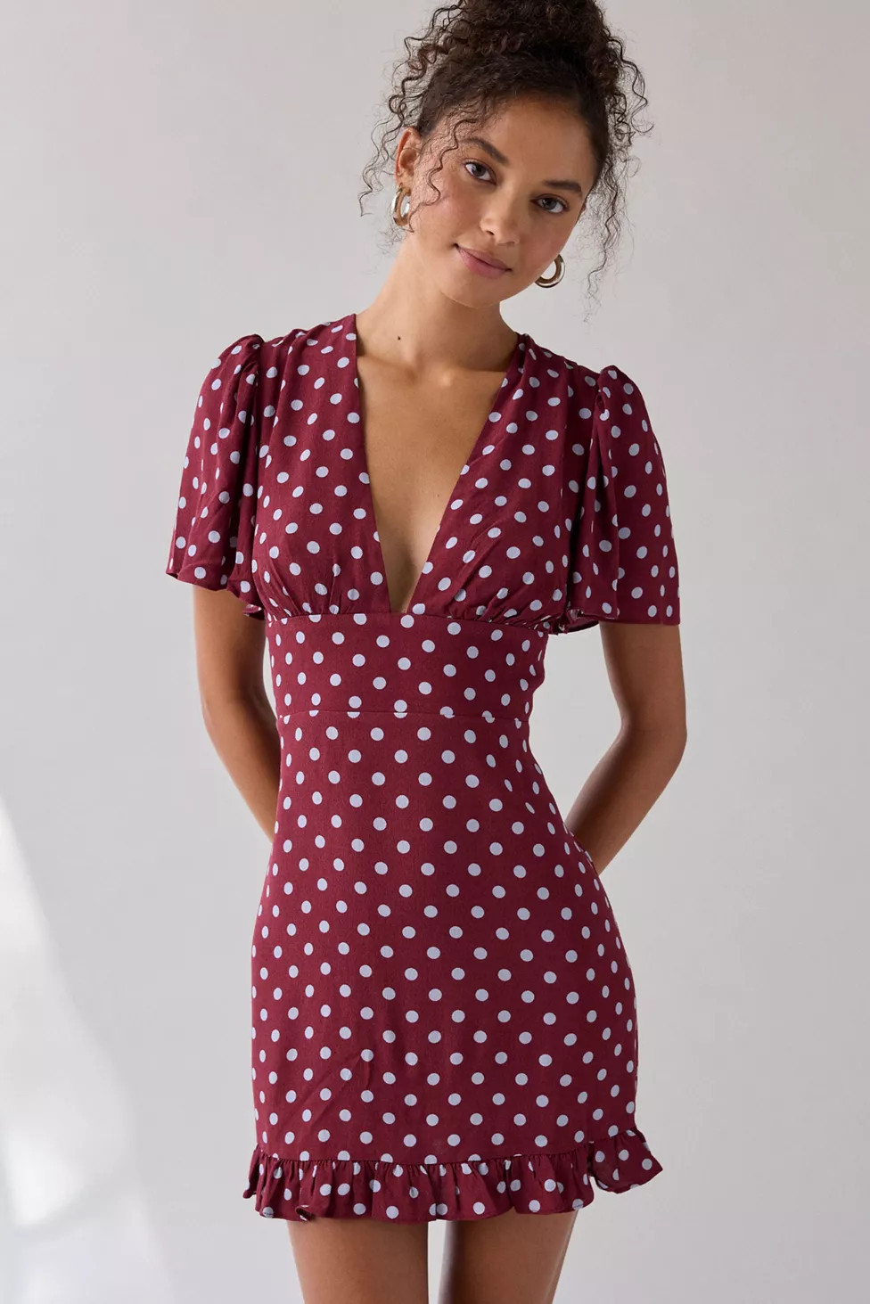 Kimchi Blue Dinner Date Plunging Flutter Sleeve Mini Dress | Urban Outfitters (US and RoW)
