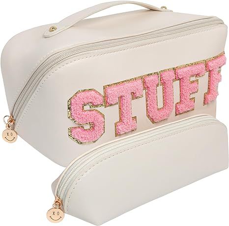 Preppy Stuff 2pc Cute Makeup Bag Large Capacity Travel Cosmetic Bag Preppy Skin Care Waterproof C... | Amazon (US)