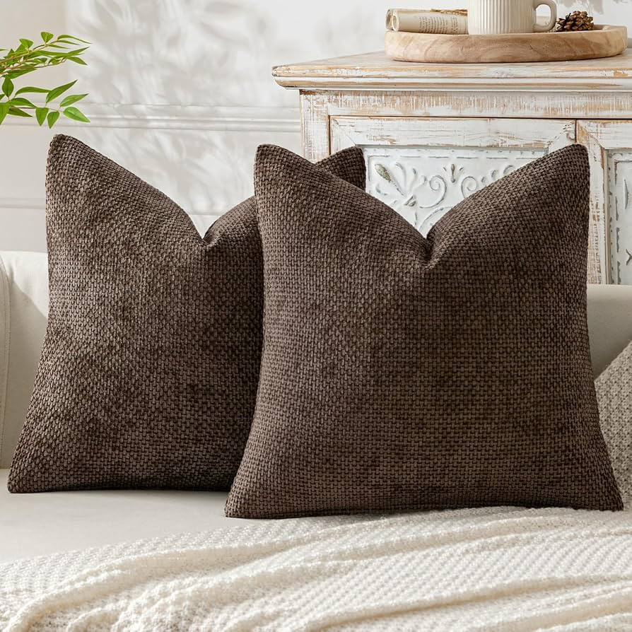 MIULEE Pack of 2 Couch Throw Pillow Covers 18x18 Inch Neutral Dark Brown Boho Accent Decorative P... | Amazon (US)