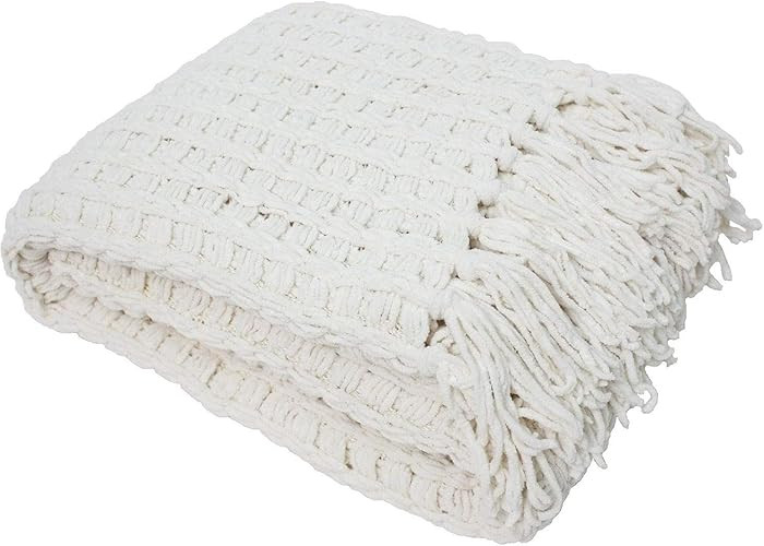 DII Chenille Luxury Thick Woven Throw with Fringe, 50x60, Cream | Amazon (US)