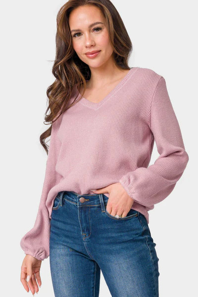 Soft Thermal Blouson Sleeve V-Neck Pullover | Gibsonlook
