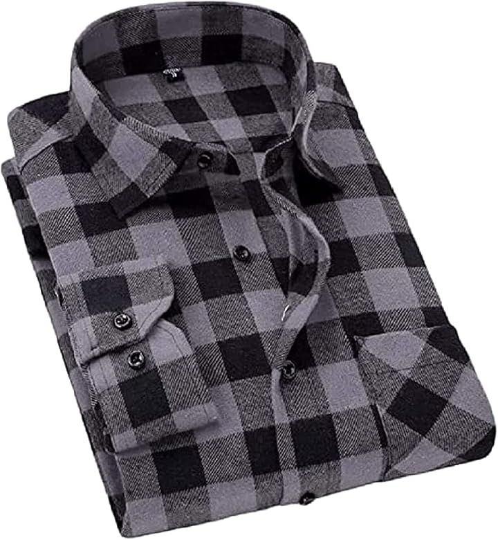 Cromoncent Men's Casual Plaid Flannel Button Down Shirt | Amazon (US)