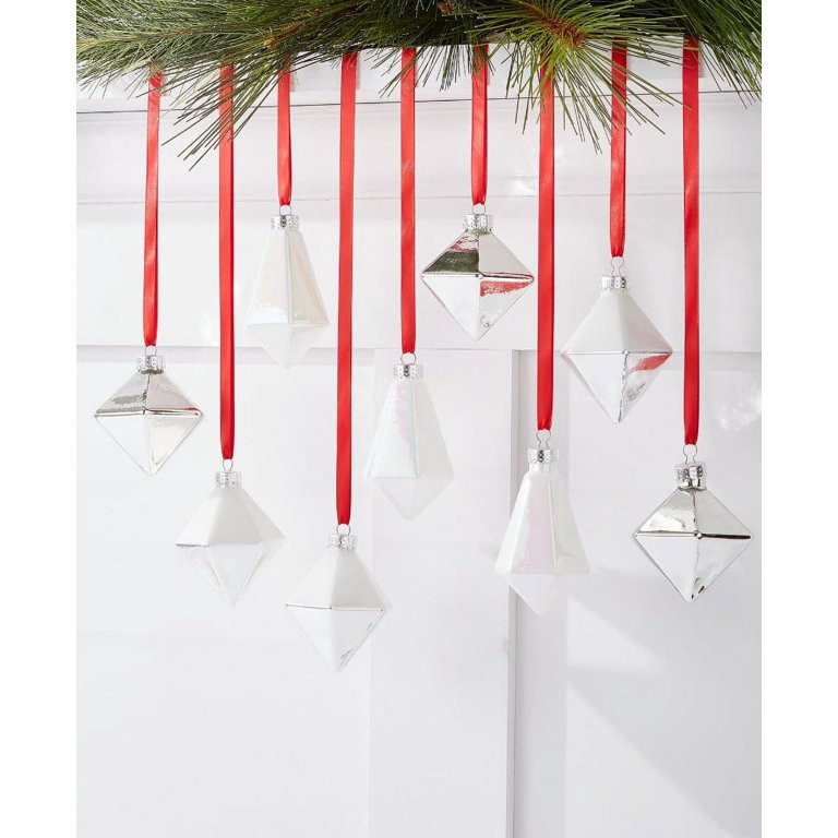 Holiday Lane Shimmer and Light Set of 9 Glass Iridescent and White Glass Diamond Ornament | Walmart (US)