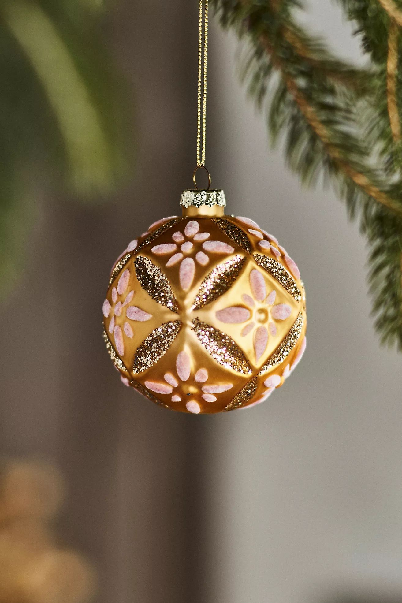Gilded Floral Glass Globe Ornament | Anthropologie (US)