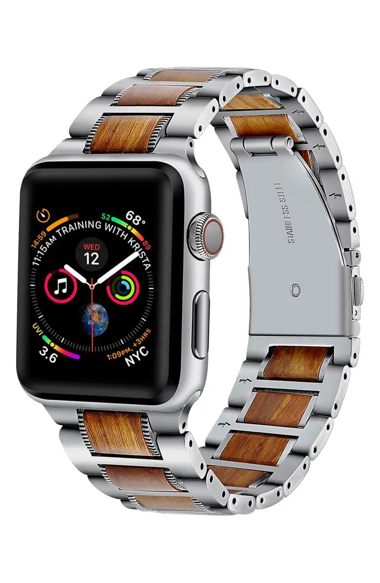 Stainless Steel & Wood Apple Watch® SE & Series 7/6/5/4/3/2/1 Bracelet Watchband | Nordstrom