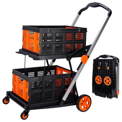 Collapsible Shopping Cart On Wheels, Folding Shopping Cart With 360° Swivel Wheels, Multi Use Utility Cart Adjustable Portable Trolley With 2 Storage | Wayfair North America