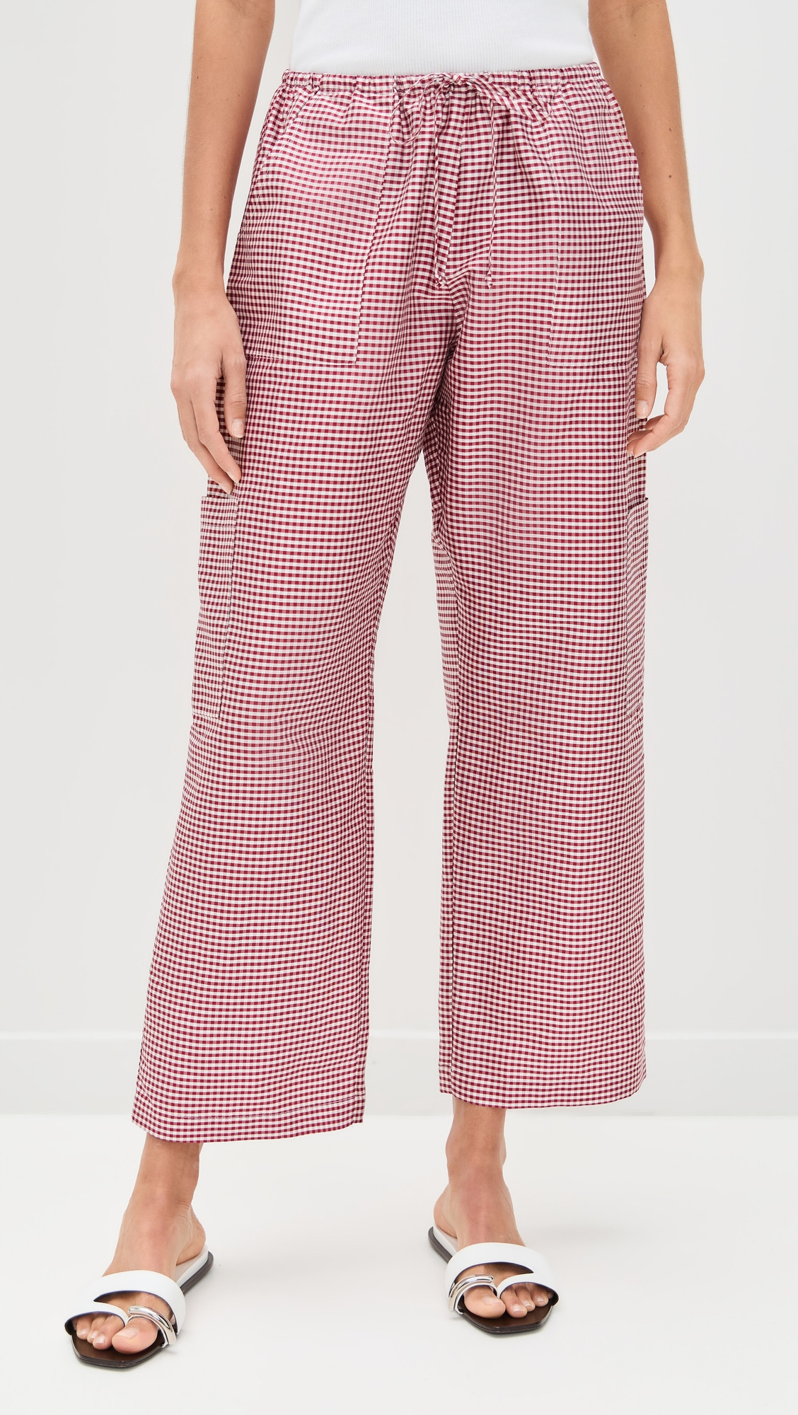 DONNI. The Taffeta Gingham Drawstring Cargo Pants Bell Pepper S | Shopbop