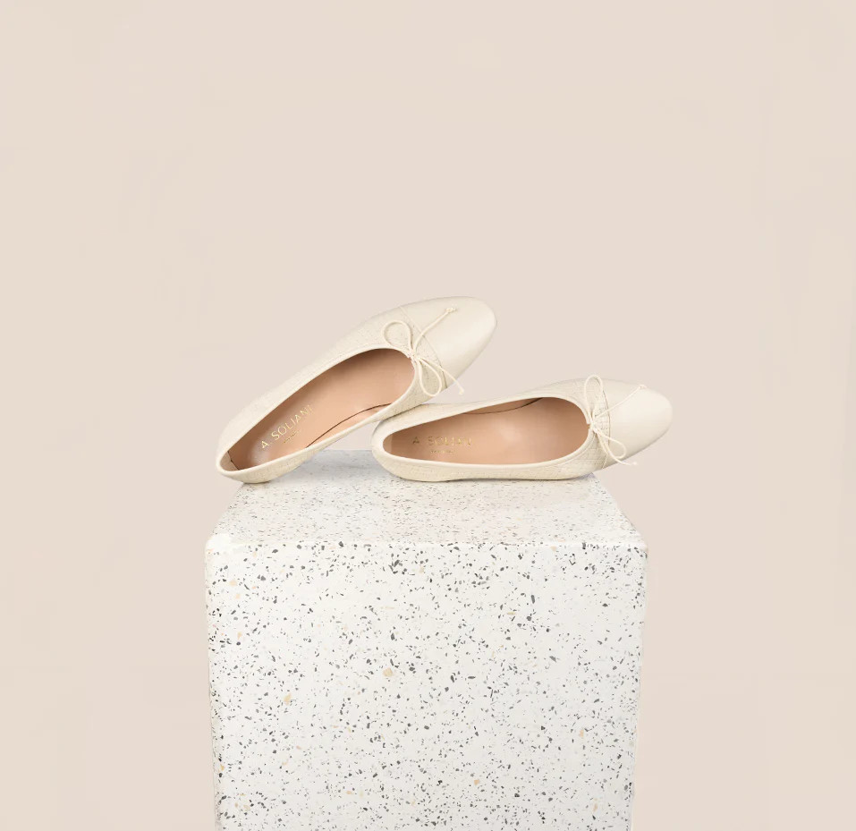 Como Woven Ivory Leather Ballet Flats | A.Soliani | A.Soliani
