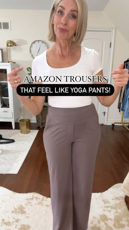 AMAZON OFFICE PANTS THAT FEEL LIKE YOGA PANTS  
✨You can thank me later! These Amazon pants feel like yoga pants but look perfect for the office. Flat front, faux zipper and faux back pockets. Very flattering fit and as comfy as yoga pants. They comes in 4 lengths and 10 colors and fit true to size. These are the taupe color. 


#LTKVideo #LTKover40 #LTKworkwear