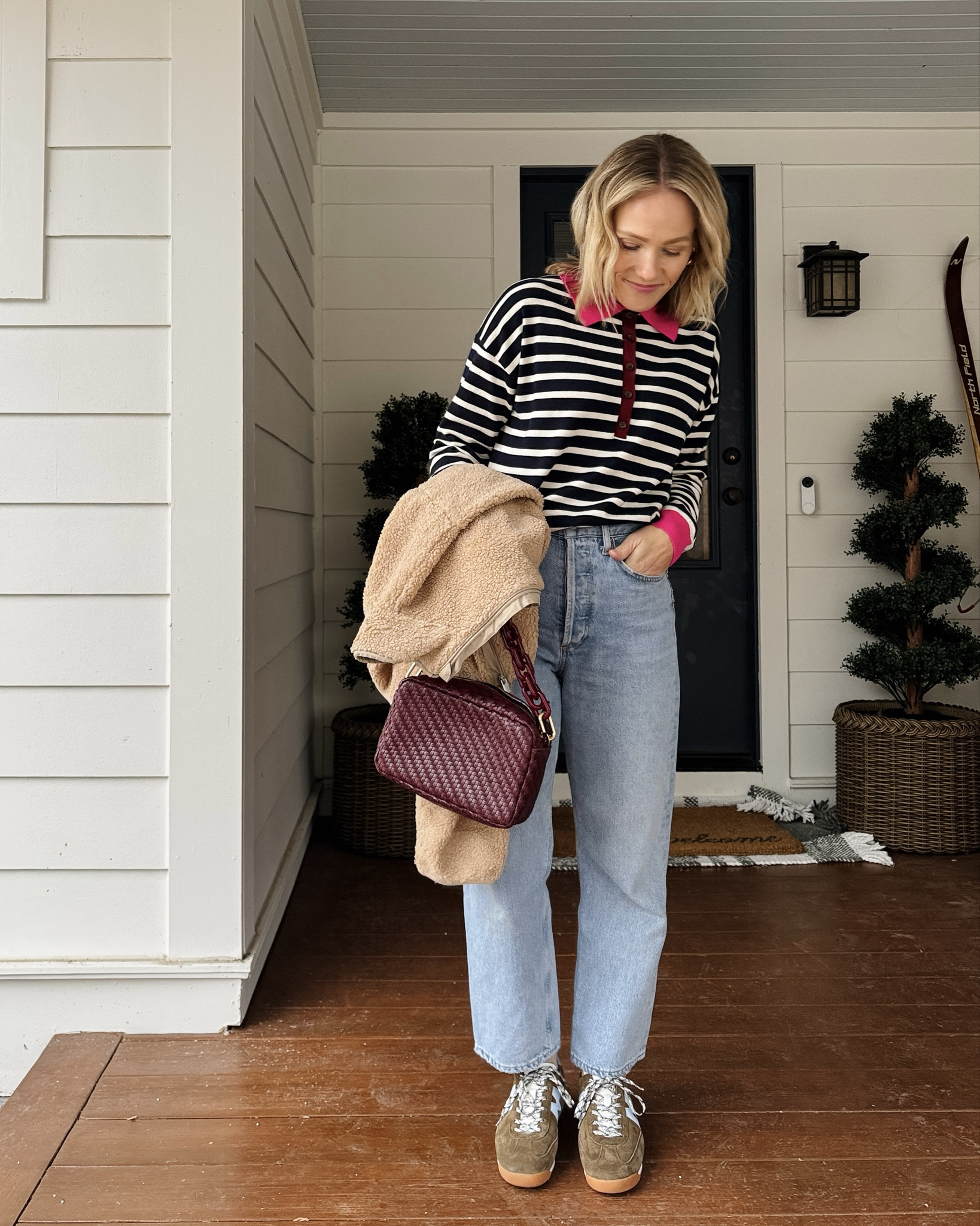 Boden stripe top & Athleta cozy jacket wearing my regular size small ~ Agolde 90's crop jeans I own in 3 washes they're so good (wearing Force today, own Hooked & Essence) wear my regular size, crop length (5'3") ~ Anthropologie x Karhu collab sneakers true to size & currently on sale ~ Clare V Marisol crossbody worn with Shortie strap, also the green midi sac for slightly smaller style ~ EBY underwear size up to medium ~ merit flush balm on cheeks & lups in color LeBonBon ~ xo, Claire

#LTKootd #LTKPetite #LTKSaleAlert