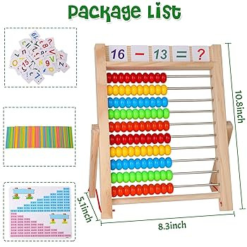 Wooden Abacus for Kids Math, Educational Counting Toy with Counting Sticks and Number Alphabet Ca... | Amazon (US)
