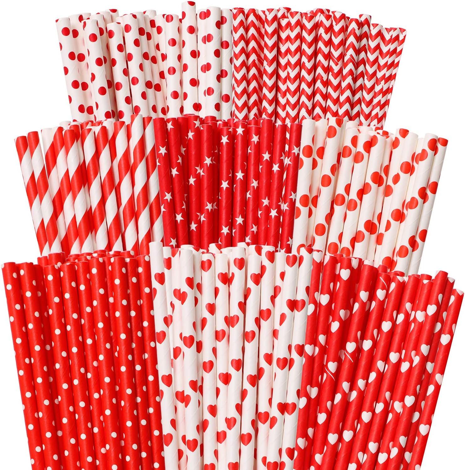 Cooraby 200 Pieces Valentine's Day Paper Straws Red and Pink Biodegradable Drinking Hearts Stripe... | Amazon (US)