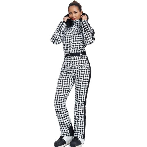 GS SNOWING Women's Ski Suit One Piece Snowsuits Insulated Waterproof Windproof Slim Winter Outdoor Onesies Ski Jumpsuits Houndstooth L | Amazon (US)